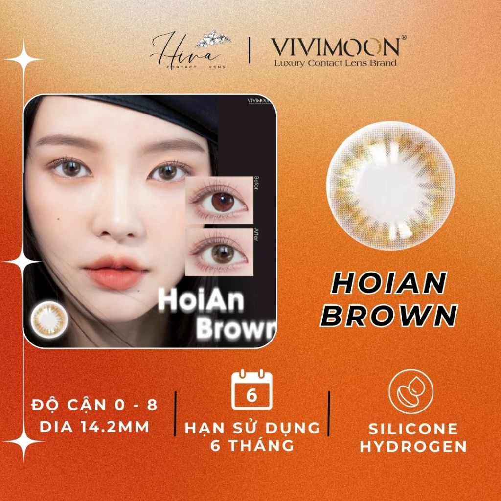Lens cho mắt thở cận 6 tháng màu nâu Hội An Brown kính áp tròng VIVIMOON - Hiva Lens Đà Nẵng
