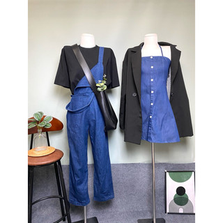 2hand. Yếm jean/ Blazer đen oversize/ Áo thun Hàn