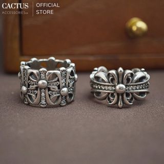 Nhẫn Chrome Heart cách điệu, thiết kế unisex, bạc 925 - Cactus Accessoriess