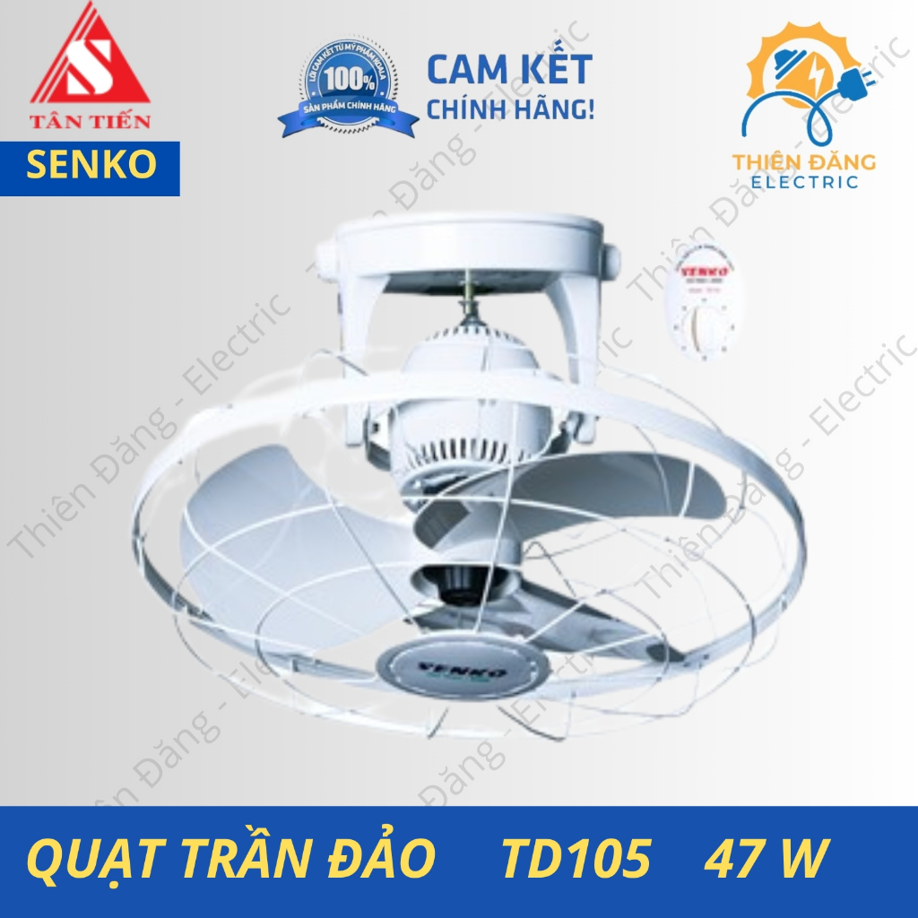 QUẠT TRẦN ĐẢO TD 105  360 ĐỘ  SENKO , ĐIỀU KHIỂN BẰNG HỘP SỐ 3 CẤP , CỐNG SUẤT 47W,  3 CÁNH BH 24T
