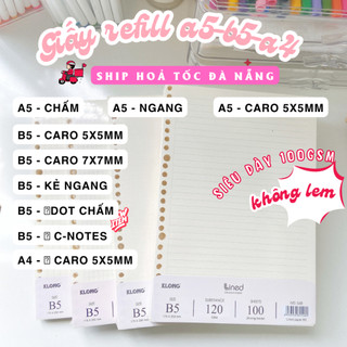 200 TRANG (100 TỜ) GIẤY REFILL SIZE A5 B5 A4 CARO CHẤM DOT GRID  KẺ NGANG KLONG CHO SỔ CÒNG BINDER