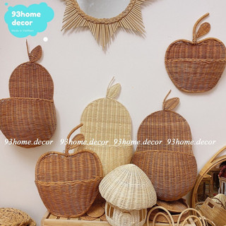 Giỏ mây treo tường hình quả táo, giỏ mây lê, nhà nấm mây, hộp táo mây, giá sách treo, phụ kiện chụp hình