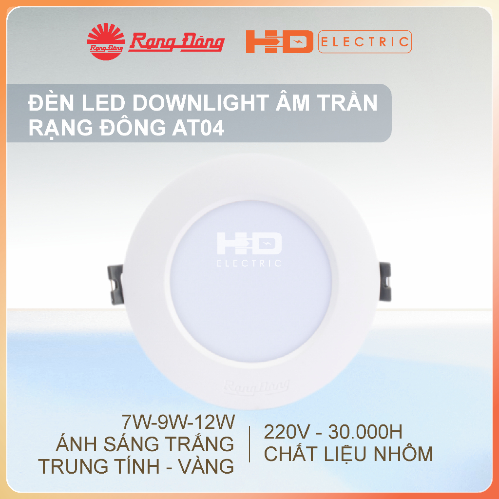 Đèn LED Âm trần 8W, 10W, 12W, 16W, 25W Rạng Đông AT04 ánh sáng trắng trung tính vàng