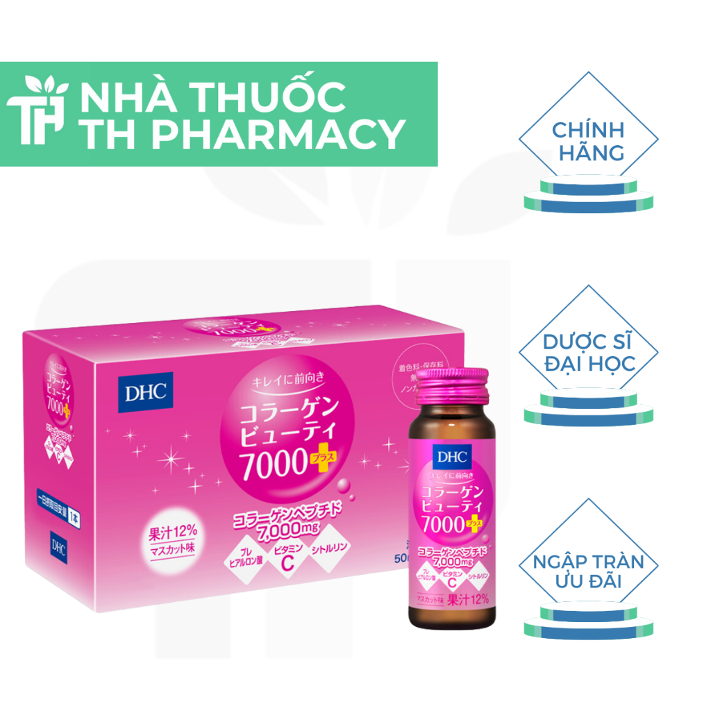 Collagen DHC hàm lượng 7000mg/lọ nuôi da căng mọng, ngăn ngừa thâm nám Hộp 10 lọ TH Pharmacy