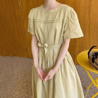 (ORDER)- Đầm nữ ngắn tay cổ tròn sang trọng vintage Hàn Quốc dáng dài rộng