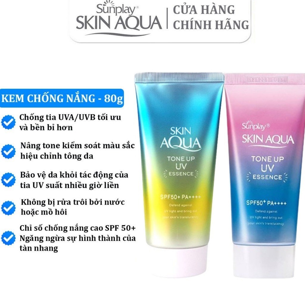 Kem chống nắng Skin Aqua Nhật Bản nâng tone trắng sáng Tone up UV SPF 50+ PA++++ 80gr SunPlay [Cam K