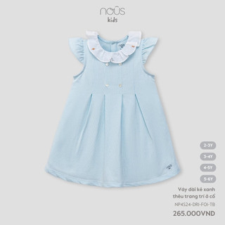 NOUS - Váy dài kẻ xanh thêu trang trí ở cổ 2Y 3Y 4Y 5Y-  SS24.T4B - ZN140A