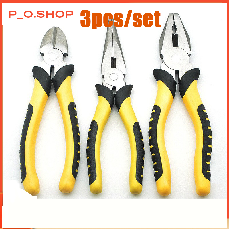 【HCM/24H】Bộ 3 Kìm điện, cắt, nhọn 8in GF - đầu kìm thép CR-V, tay bọc nhựa PVC