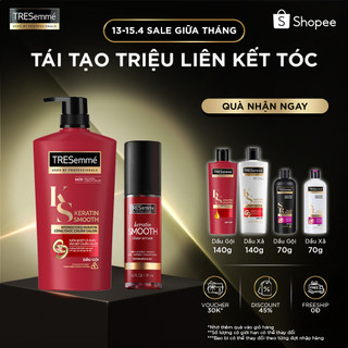 Combo Gội 850g, Serum 97ml TRESemmé Keratin Smooth Với Công Thức Hydrolyzed Keratin Vào Nếp Suôn Mượt