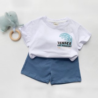 Samsoo Bộ cộc tay in 2 mặt Venice Los Angeles TRẮNG cho bé