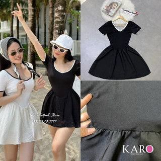 Đầm cổ tim viền xoè ( hình thật shop chụp - chỉ có màu đen )  K4059 - CAROTSHOP
