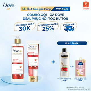 Combo Dầu gội và Kem Xả Serum 2 trong 1 Dove Hair Therapy Tóc phồng dày và Ngăn lão hóa 380ml, 230 ml