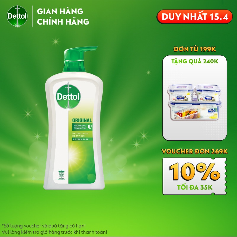 [Mã FMCGDET81 - 8% đơn 150k] Sữa tắm Dettol kháng khuẩn - Chai 950g