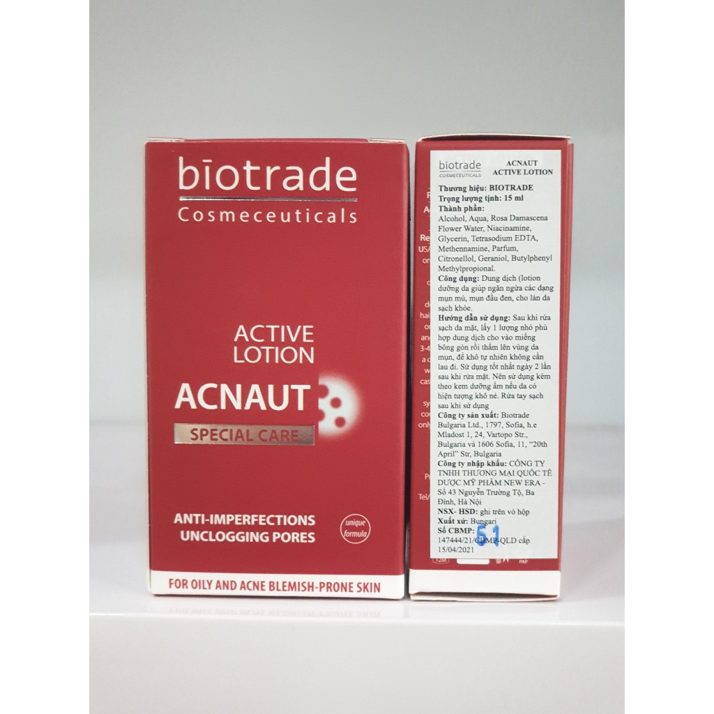 Kem chấm mụn Biotrade Acnaut Active Cream - giảm mụn trắng sáng da giảm nhờn Lotion 15Ml