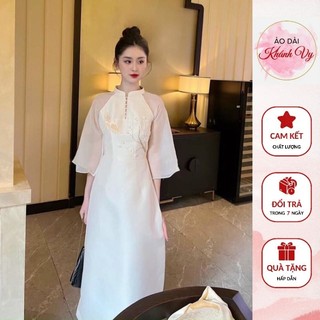 Áo dài cách tân linh lan hạc trắng đính kết cao cấp