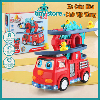 Xe đồ chơi cứu hỏa cho bé sản phẩm có đèn nhạc kèm 3 chú vịt bánh xe