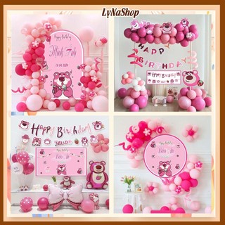 Set trang trí sinh nhật - bóng trang trí sinh nhật chủ đề gấu dâu-nhắn shop số tuổi bé