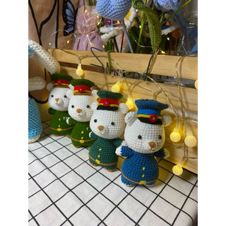 Móc Khoá Gấu Bộ Đội Len Handmade
