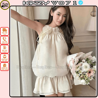 váy tơ cổ yếm dáng xoè xốp hoa bánh bèo siêu xinh ( có kèm quần ) V071 KAZYDRESS