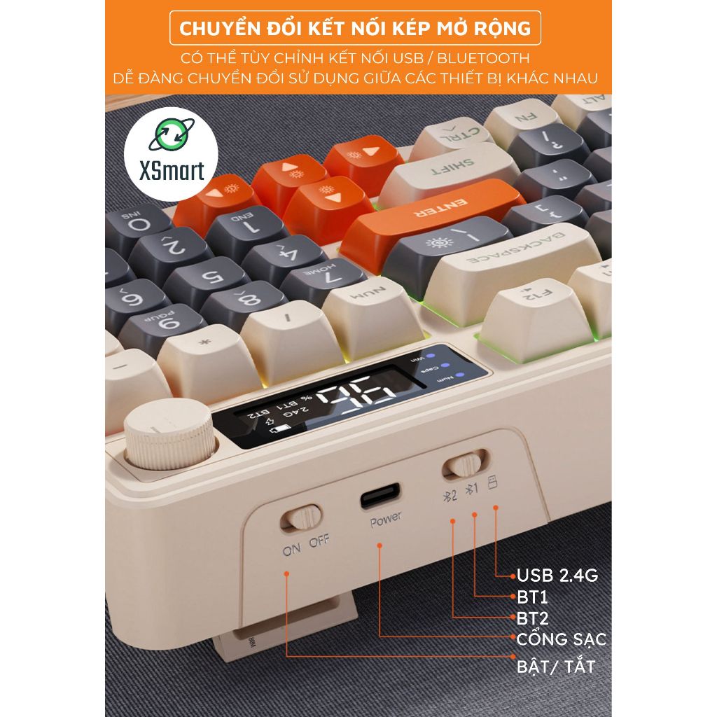 Bộ Bàn Phím Không Dây Bluetooth M96 LED 7 Màu Có Màn Hình, 2 Mode, Phím PBT Cao Cấp, Gõ Êm Chống Ồn Cho Win/ Mac OS | BigBuy360 - bigbuy360.vn