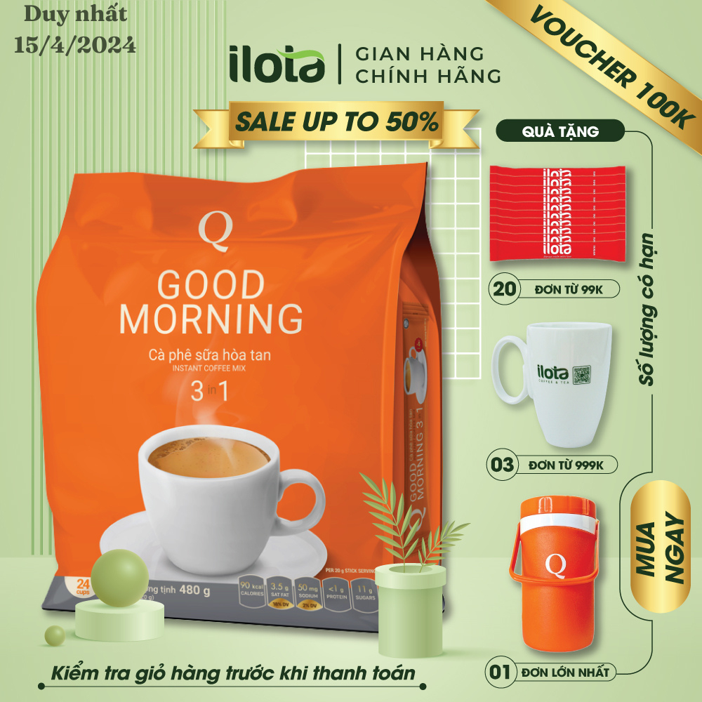 Combo 5 bịch cà phê sữa uống liền hoà tan Goodmorning (bịch 24 gói x 20gr) Trần Quang