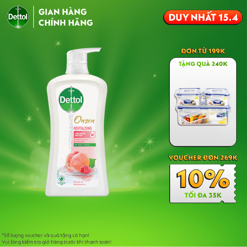 [Mã DTL1503 Giảm 12%] SỮA TẮM DETTOL ONZEN DƯỠNG DA ĐÀO & PHÚC BỒN TỬ 950g