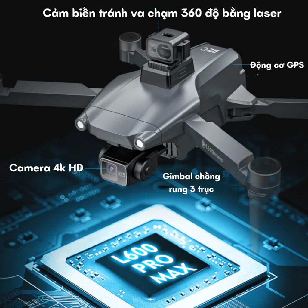 Flycam camera 8K siêu nét L600 Pro Max, Máy bay điều khiển từ xa có GPS, Động cơ không chổi than, Pin 4500mAh | BigBuy360 - bigbuy360.vn