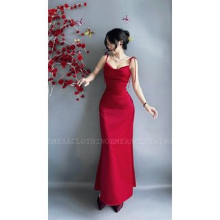 Bộ sưu tập váy Layladress  - váy thiết kế cổ đỗ hai dây chất lụa cao cấp quyến rũ sang trọng Emera
