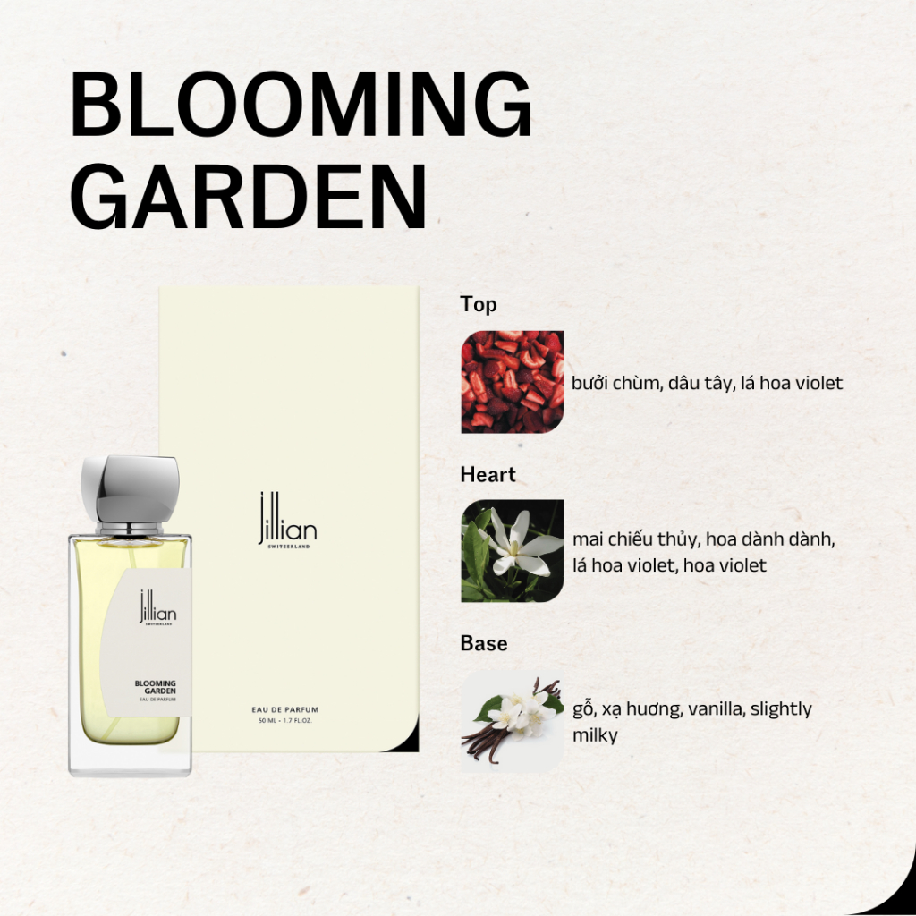 Nước hoa Jillian Nữ BLOOMING GARDEN 50ml - nhẹ nhàng, tươi mới, trẻ trung