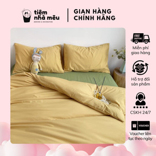 Bộ Vỏ Chăn Ga Gối Cotton Đũi 4 Món✨1m6/1m8/2m-Tiệm Nhà Mêu✨ Màu Vàng Xanh Siêu Mềm Mịn Cao Cấp