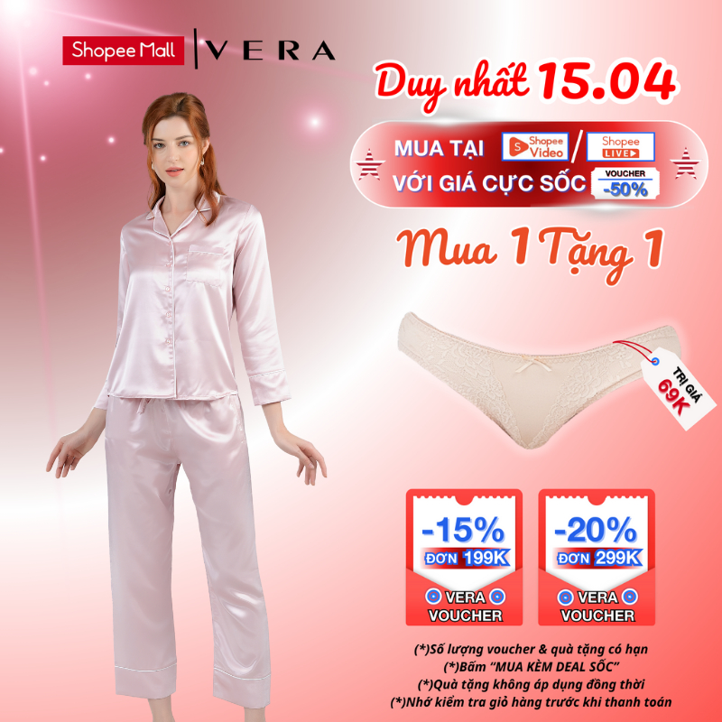 Bộ Pijama dài nữ VERA Satin trơn - V0494