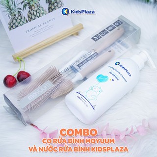 COMBO Set 2 cọ rửa bình Moyuum chính hãng + Nước rửa bình Kidsplaza Nature 500ml