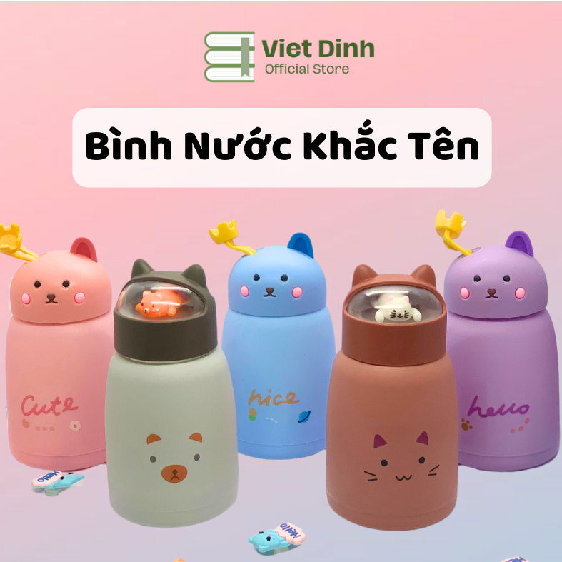 [Khắc Tên] Bình nước tai mèo cute 360ml, bình nước khắc tên ý nghĩa làm quà tặng