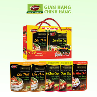 Nước Dùng Lẩu Barona 180g, combo 2 gói Lẩu Thái, 2 gói Lẩu Chua Cay, 1 gói Lẩu Kim Chi (TẶNG KÈM HỘP XUÂN)