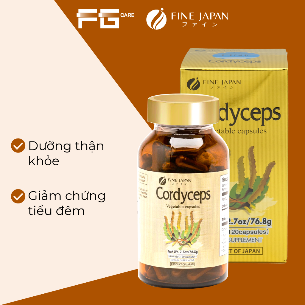 Viên Đông Trùng Hạ Thảo Nhật Bản, giúp Bổ Phổi, Tăng Sức Đề Kháng - Cordyceps FINE JAPAN (Hộp 120 Viên)