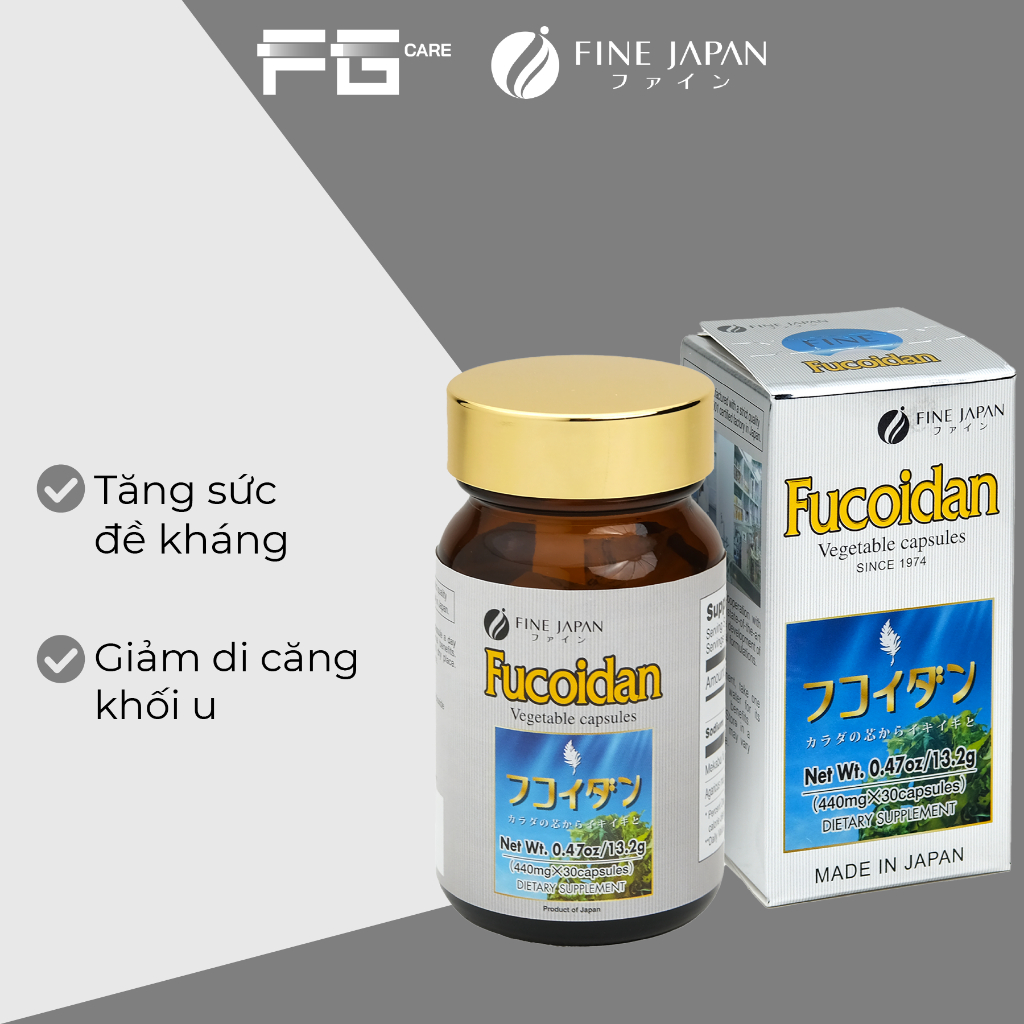 Tảo Okinawa Fucoidan Xanh Nhật Bản Hỗ Trợ Điều Trị Ung Thư - Fine Japan Fucoidan (Hộp 30 Viên)