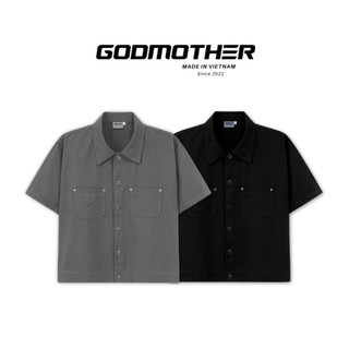 Áo Sơ Mi Ngắn Tay Form Boxy Cúc Bấm Chất Kaki Godmother