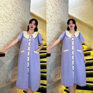 MUMMUM/ Đầm bầu dáng suông cổ sen viền thanh lịch