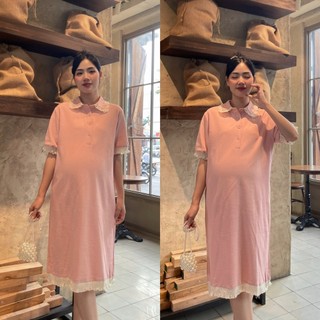 MUMMUM/ Đầm bầu dáng suông cổ bèo phối ren