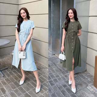 OLV - Đầm suông rút dây eo 2 màu Dress