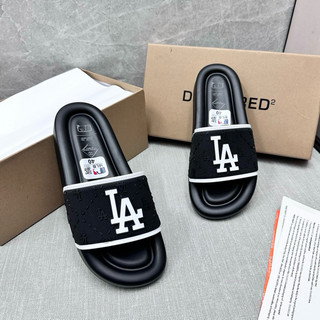 Dép lê nam quai ngang MLB cao su non quai đúc nổi logo chữ LA vân monogram dáng đơn giản đẹp DL109P