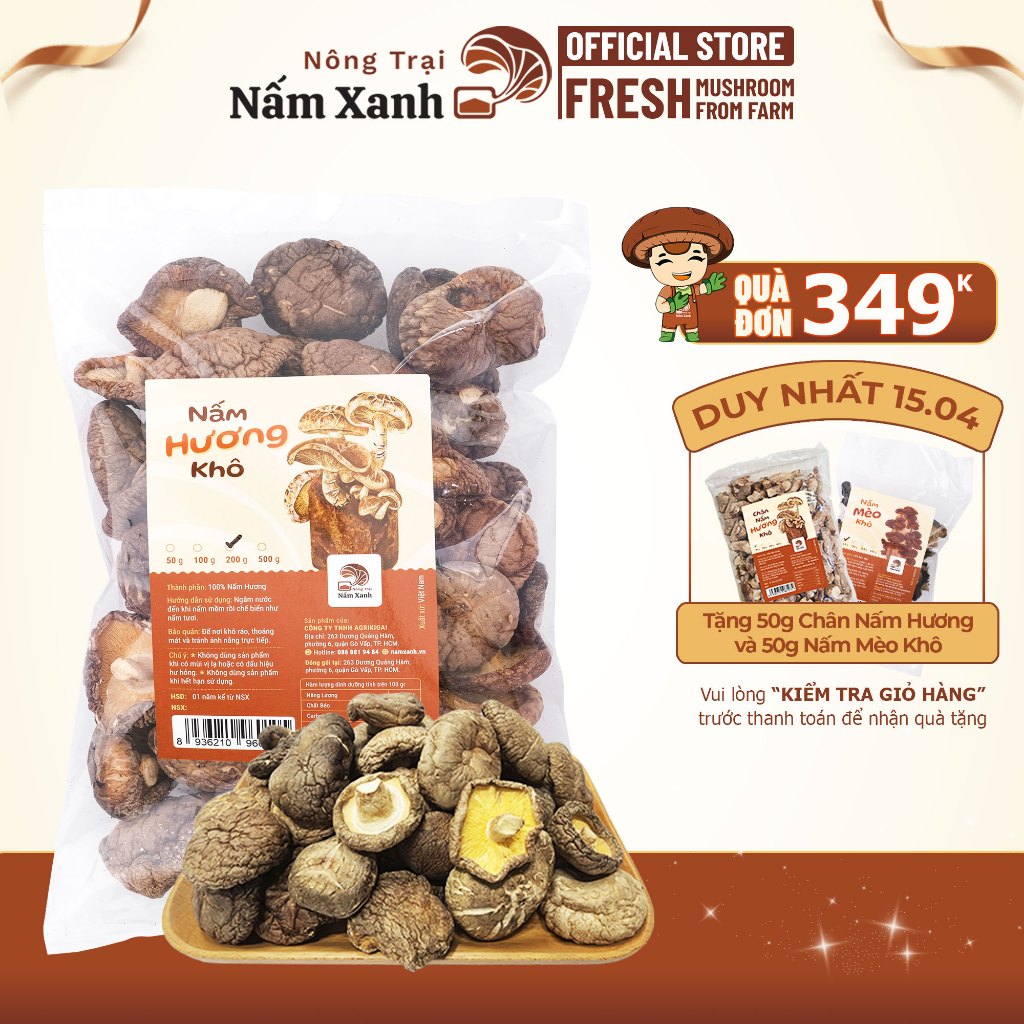 Nấm Hương (Đông Cô) Khô 50gr 100gr 200gr Giòn Ngon Loại 1 - Nông Trại Nấm Xanh