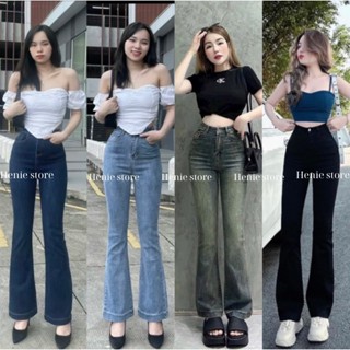 Quần Jean Ống Loe Cạp Cao Dáng Dài Sang Chảnh Cho Nữ