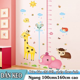 Decal trang trí tường - Thước đo hươu cao cổ và những người bạn thú