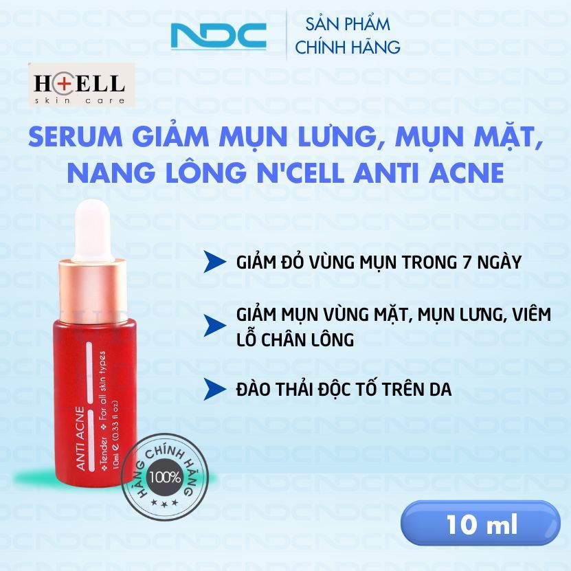 Serum tinh chất giảm mụn lưng, mụn ,mặt,  nang lông 10ML N'Cell Anti Acne - NDC Shop