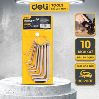 Bộ Lục Giác Mini Chữ L Đầu Bằng Chính Hãng DELI - Kích Thước 1,5 - 10mm - Có Móc Khóa Tiện Dụng