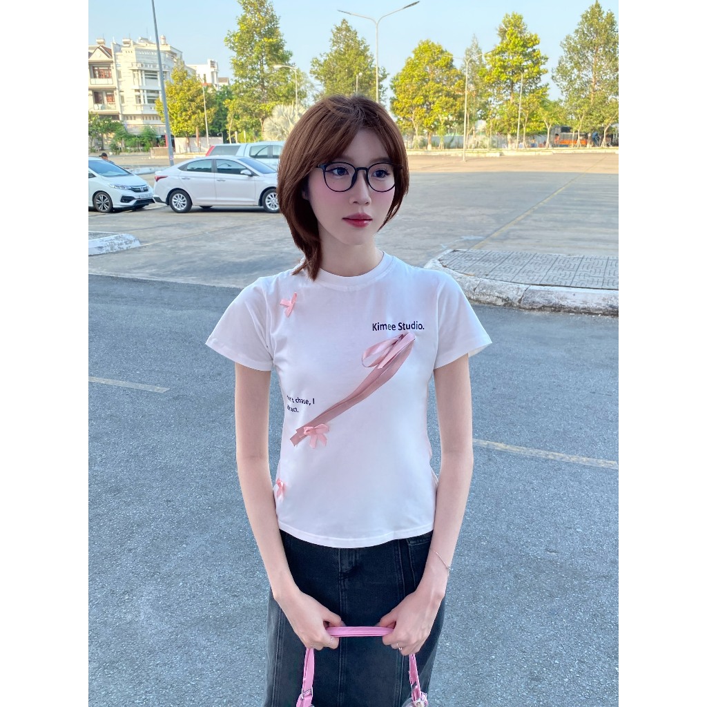 Áo baby tee brandy coquette phối nơ siêu xinh vải thun cotton | BigBuy360 - bigbuy360.vn