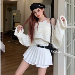  Set áo len nữ cổ yếm vạt chéo kèm áo trễ vai dài tay phong cách ulzzang Adorable20s AK63 