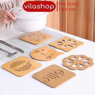 Miếng gỗ lót nồi, đế gỗ lót nồi xoong, chén bát, lót ly cốc cách nhiệt