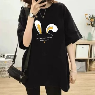 Áo phông nữ ANMY cotton khô 3158 in hình thỏ form rộng thoáng mát mùa hè